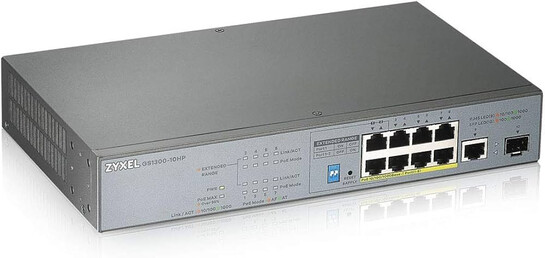 Zyxel GS1300-10HP 8 Port Gigabit 130W High Powered POE+ Unmanaged IP and CCTV Surveillance Switch | Rack/Wall Mount | 1 SFP+1 GbE : 