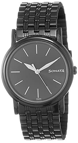 Sonata Quartz Analog Black Dial Metal Strap Watch for Couple