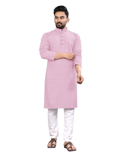 Trustous Men's Indian Ethnic Wear Straight Lucknowi Kurta