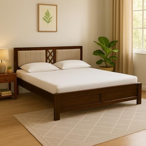 EXCEL International Solid Sheesham Wood Queen Size Bed Without Storage, Provincial Teak Finish