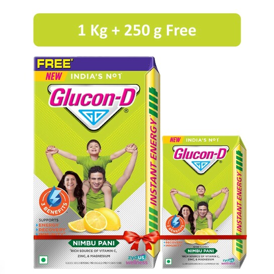 Zepto - Glucon-D Nimbu Pani with 3 Benefits of Energy, Recovery, and Immunity (Get 250 g Pack Free)
