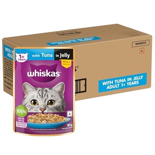 Whiskas Adult (1+ Years)) Wet Cat Food, Tuna in Jelly, 80 g (Pack of 56)
