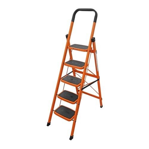 BonKaso Premium Alloy Steel Heavy Duty Multipurpose Foldable 5 Step Ladder  (Orange)