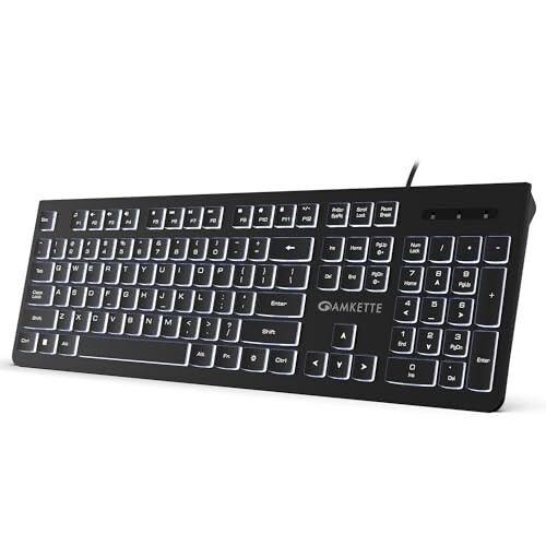 Amkette Wi-Key Backlit Wired Keyboard | White Backlit with Brightness Control | Laser-Etched Keys | 12 Multi-Media Keys | Plug and Play USB Connection | Compatible with PC/Mac/Laptop | 1 Year Warranty