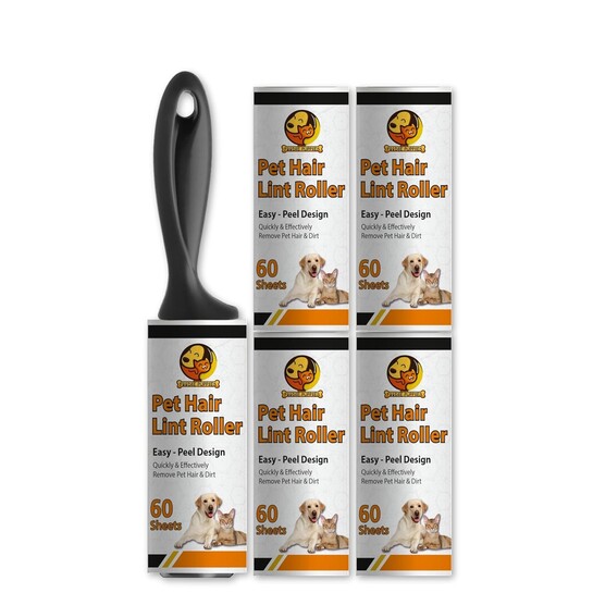 Foodie Puppies Pet Hair Remover Lint Roller with Handle and 4 Refills (300 Sheets)