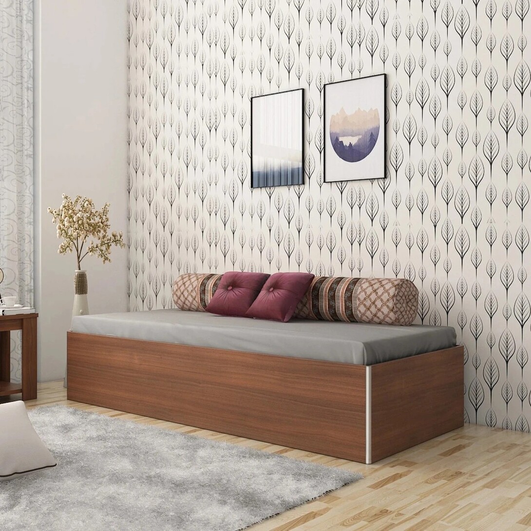SPACEWOOD Engineered Wood Single Box Bed, 80 cm x 186 cm (Finish Color - Walnut Rigato)