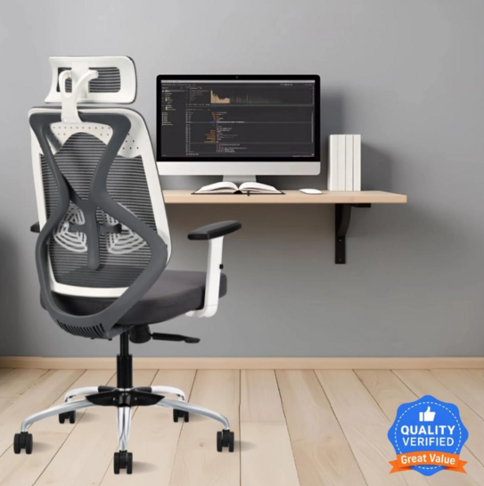 IAFA Ergolux High Back Ergonomic Office Chair with Heavy Duty Metal Base Mesh Office Adjustable Arm Chair (White Grey, Optional Installation Available)