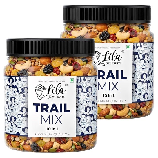 LILA DRY FRUITS Premium Trail Mix 1Kg (500g x 2) - Cashew, Raisins (Black and Golden)