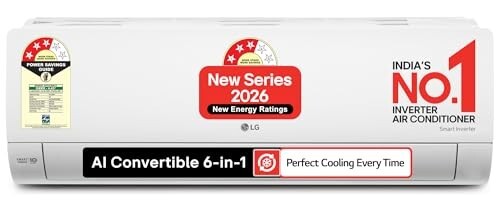 LG 1.5 Ton 3 Star, New star rated, Smart Inverter Split AC (Copper, AI Convertible 6-in-1, Faster Cooling)