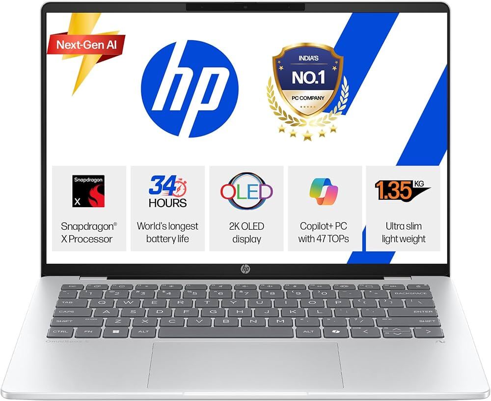 HP OmniBook 5 OLED (Previously Pavilion), Snapdragon X Processor (16GB LPDDR5x, 1TB SSD 2K) Laptop