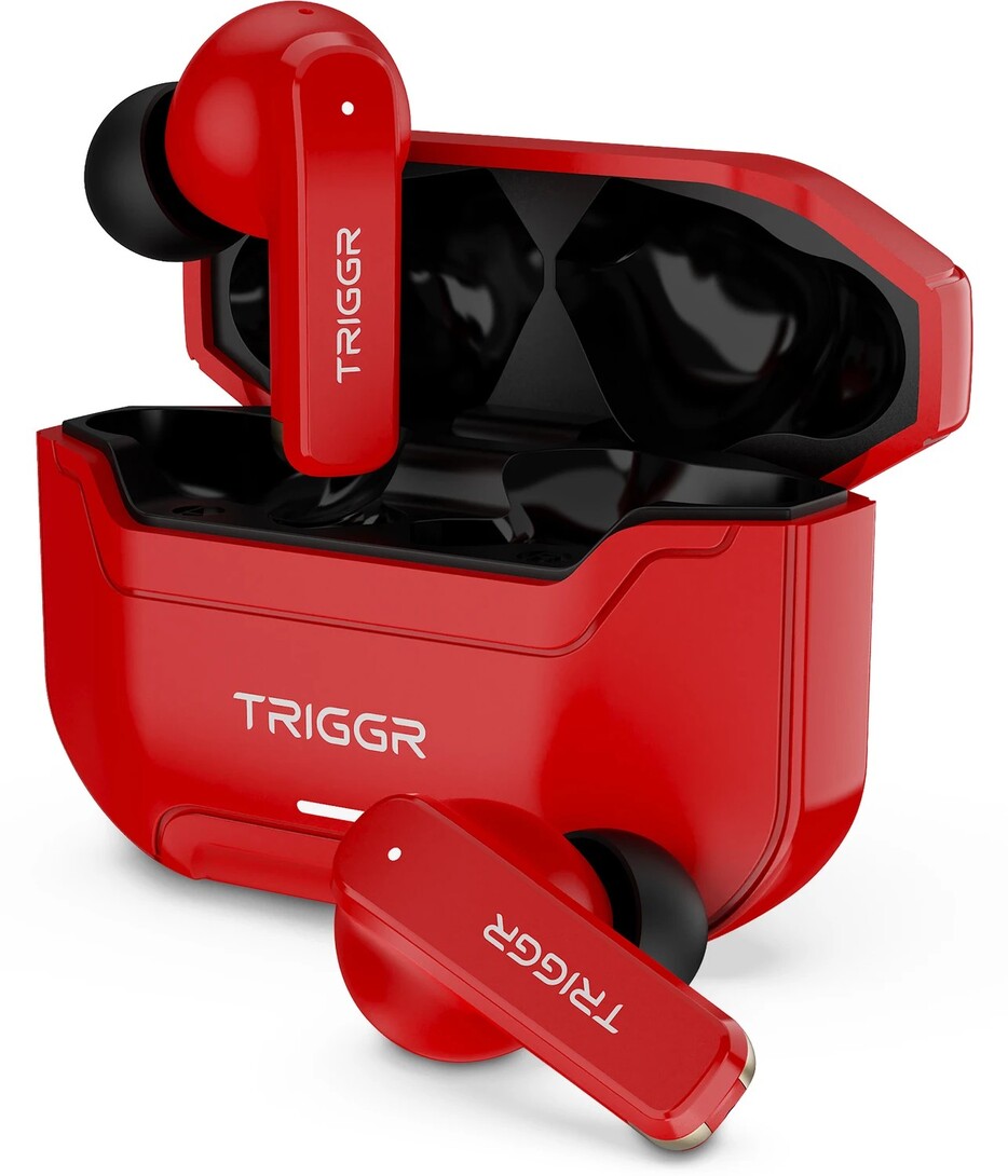 TRIGGR Raze 1 with 40H Battery, 40ms Low Latency, Dual ENC Mic, Tactical Design, v5.4 Bluetooth Headset (Red Void, True Wireless)