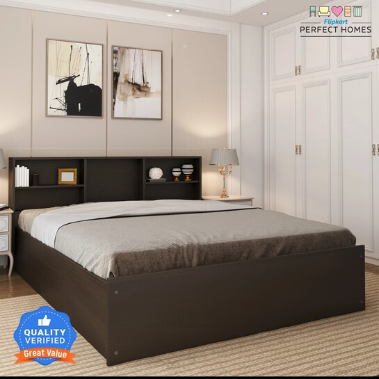 Flipkart Perfect Homes Opus Engineered Wood Queen Box Bed, 213 cm x 162.3 cm (Finish Color - AW Flowery Wenge SIB)