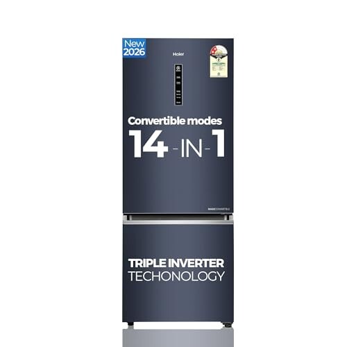 Haier 325L Frost Free Double Door 2 Star Refrigerator with Freezer at Bottom, Triple Inverter & Dual Fan Motor Technology, External Digital Display Panel (HEB-332GBA-P, Graphite Black, 2026 Model)