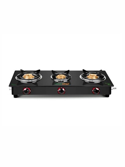 Greenchef Black Glass Top 3 Burner Gas Stove - Gas Stove for Unisex 31545258