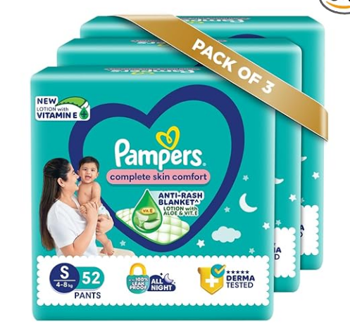 Pampers All round Protection Pants Style Baby Diapers, Small (S) Size, 52 Count Combo