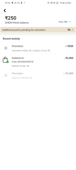 Shein promotion cash added ( account specific)