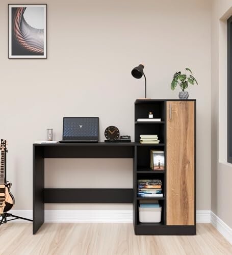 Spyder Craft Liard Engineering Wood Modern Office Desk Study Table with Storage - Color -Black, 1 Year Warranty