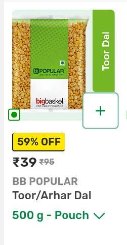Bigbasket 70% discount - Toor dal 500g - 39, Makhana 50g -39, Almond butter 200g-112 