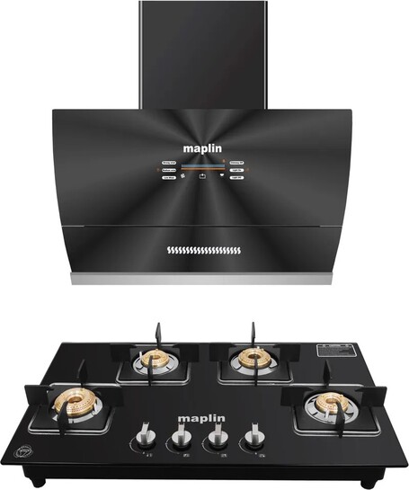 Maplin Combo of Voice Chimney VC60 + Gas Cooktop GH04 Auto Clean Wall Mounted Black 1400 CMH Chimney