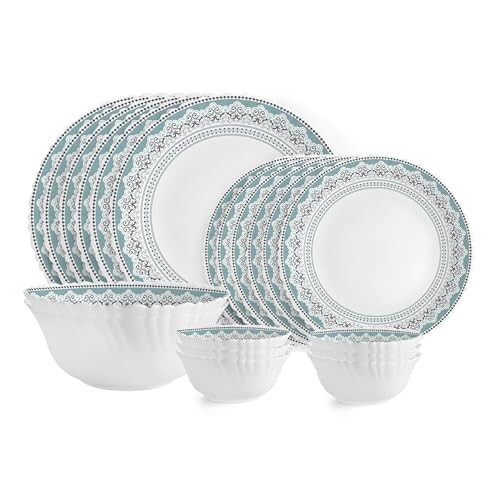 Cello Dazzle Series Celeste Opalware Dinner Set | 20Pcs | White | Service For 6 