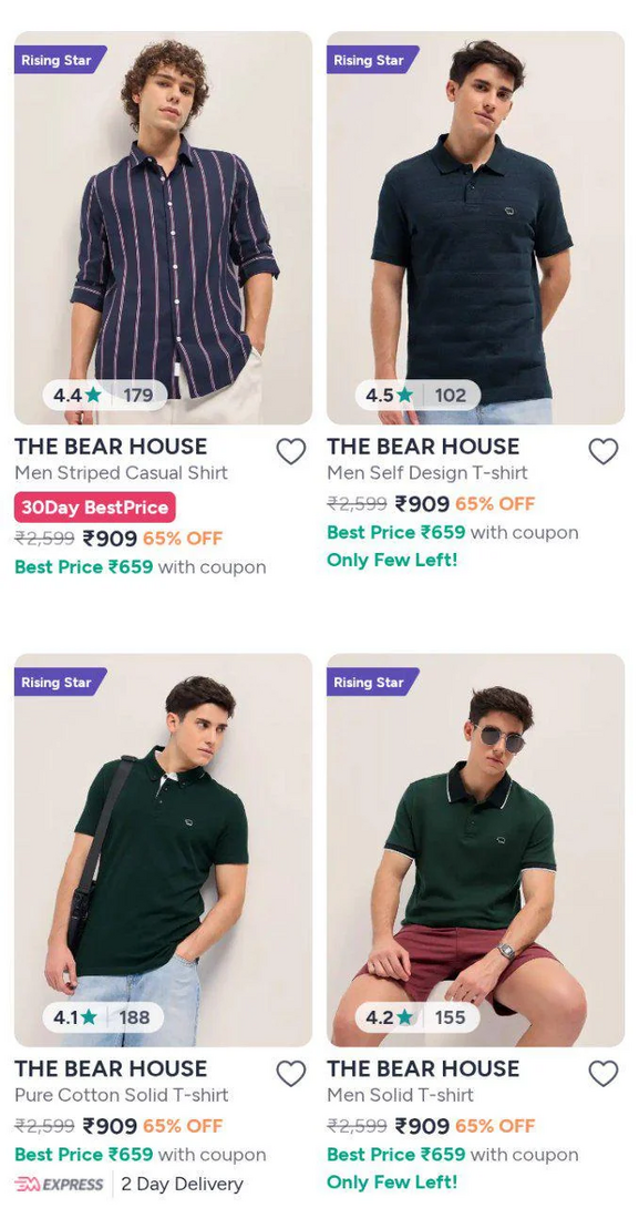 Myntra | Upto 65% OFF on The Bear House Clothings.