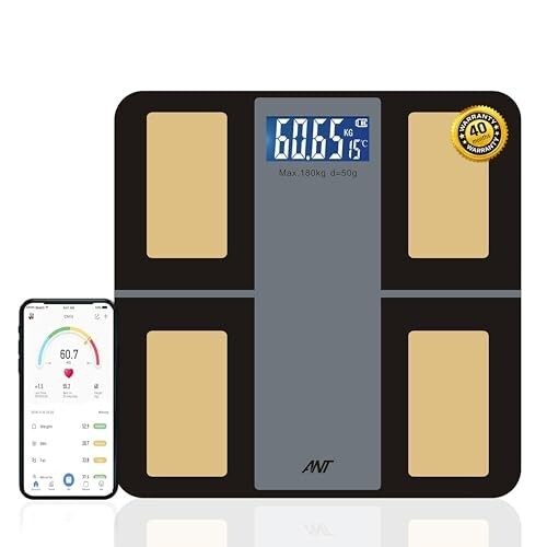 ANT Zigma Smart Digital Weighing Scale for Body Weight | Bluetooth App Enabled | BMI Monitor | 12 Metrics | Large Display | 30 Months Warranty | Battery Included - Black