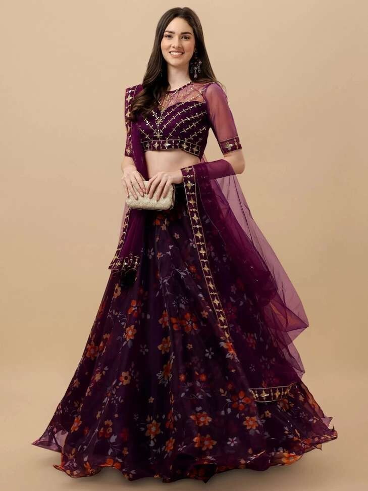 Embroidered, Printed Semi Stitched Lehenga Choli 