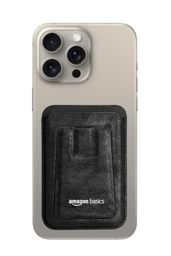 amazon basics Unisex Magnetic Magsafe Wallet | Secure-Grip Finger Loop | Vegan Leather (Black)