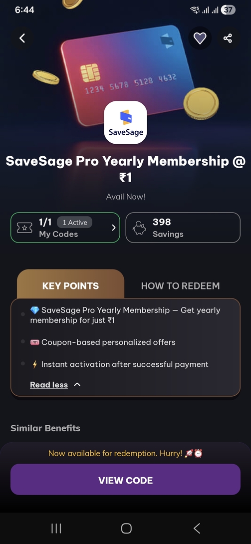 Savesage pro yearly membership for 1rs 