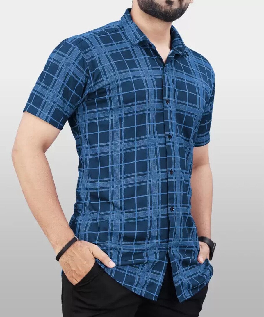 Loot :- Men Printed Casual Dark Blue Shirt