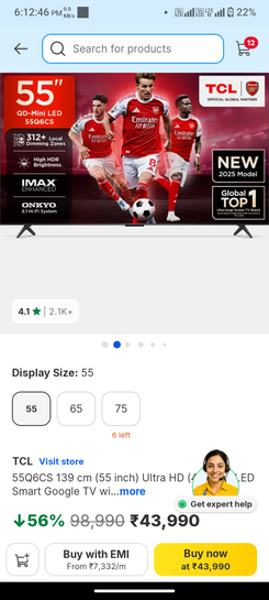 TCL 55 inch) Ultra HD (4K) Mini LED Smart Google TV with High HDR Brightness