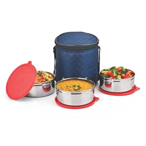 SignoraWare Big Meal Stainless Steel Container Set (800mlx3 | Set of 3 | Red)