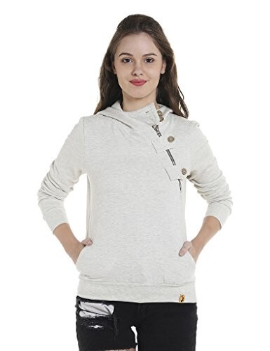 Campus Sutra Women's Cotton Hooded Neck Sweatshirt (AZW17_HSZIPBT_W_PLN_CR_AZ_S_Cream_S)