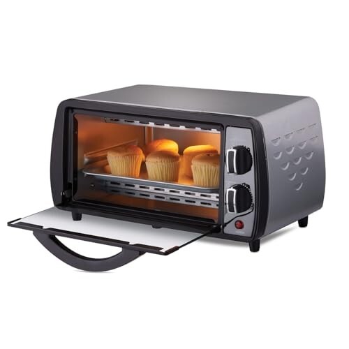 Bajaj 1000T Oven Toaster Grill (10 liter Otg) | Temperature control | Stainless Steel Body With Transparent Glass Door | Black | 2 Year Warranty | 800 Watts
