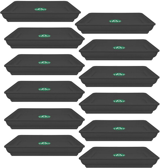 TrustBasket UV Treated Square Bottom Tray(Plate/Saucer) Suitable for 8 inch Square Plastic Pot - Black Color - Set of 12