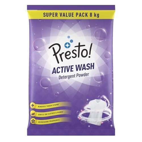 Amazon Brand - Presto! Active Wash Detergent Powder | 8 Kg | Tough On Stains 