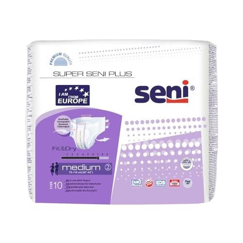 Super Seni Plus breathable tape style adult diapers | double wetness indicator (75 cm - 110 cm) | Pack of 1 | 10 Pcs