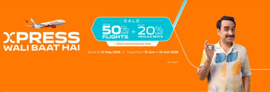 Air India Express XPresss Wali Baat Hai - Up to 50% Off on Flights + Flat 20% Off on Meals & Seats 