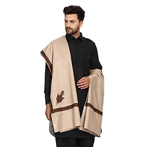 SWI WITH LABEL Men's Kashmiri Embroidered Wool Shawl