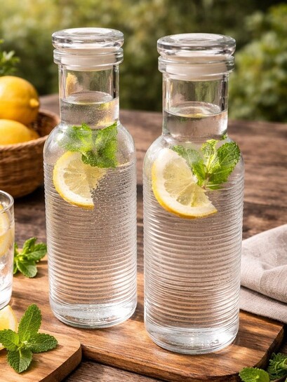 Buy RUHANI HOMES Transparent & Transparent Set Of 2 Glass Checked Water Bottle - Water Bottle for Unisex 41470590 | Myntra