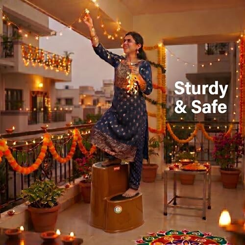 Multipurpose Step Stool with Anti-Skid Surface for Home, Kitchen & Office | Premium Plastic Ladder Stool | 220 kg Hight Weight Load Capacity | 60 x 47 x 51.5 cm  (Sandal Wood)