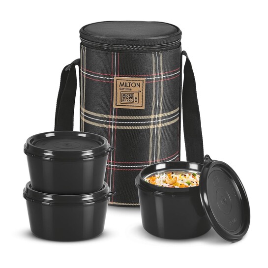 MILTON Lofty Lunch Box with Insulated Fabric Bag, Microwave Safe & Leak Proof, 3