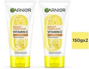 GARNIER Bright Complete VITAMIN C , 150g (Pack of 2)|Brighter and Glowing Skin Face Wash (300 g)
