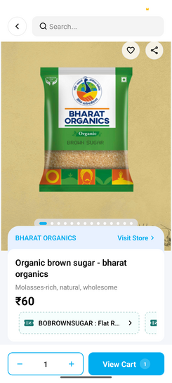 Bharat Organics Brown sugar 500 gm @29