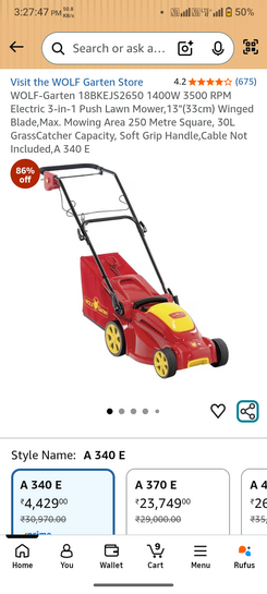WOLF-Garten 18BKEJS2650 1400W 3500 RPM Electric 3-in-1 Push Lawn Mower