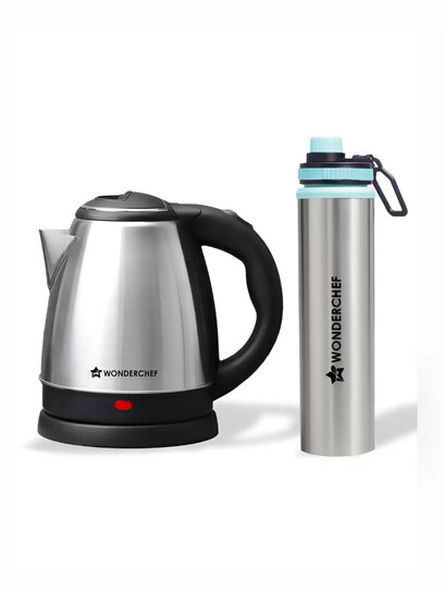 Wonderchef Acura Stainless-Steel Kettle- 1.5 L with Sippy Bottle -750ml Gift Combo -