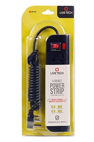 Live Tech PS07 4 Socket Brass Rust Free, 6ft Extension Cord (Black)