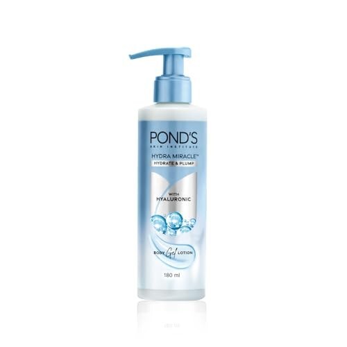Pond's Hydra Miracle Hydrating Gel Body Lotion | Gives Hydrated Plump Skin| Hyaluronic Acid & Vitamin E & Niacinamide Infused Quick Absorbing Non-Sticky Gel Moisturizer, 180ml