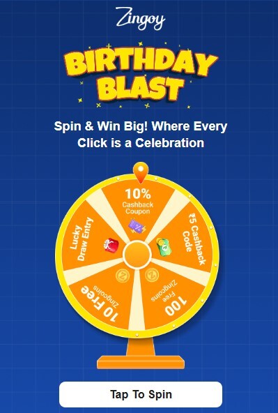 Zingoy x Birthday Blast | Spin & Win | 10% Cashback / 5% Cashback / Zingcoins / Lucky Draw Entry
