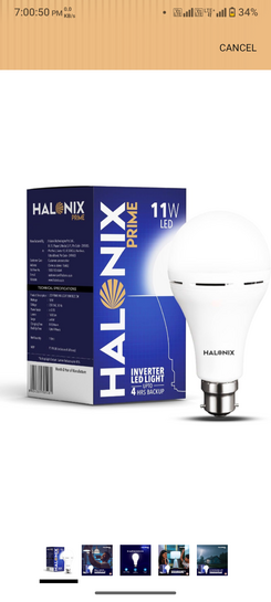 Halonix 11W Rechargeable Emergency Light B22D Inverter LED Bulb